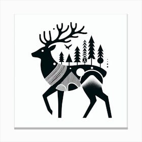 Scandinavian style, Silhouette of a deer with forest 1 Canvas Print