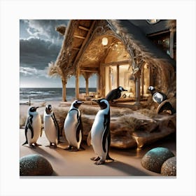 Penguins At The Beach Canvas Print