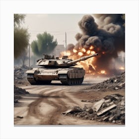 Apocalyptic Merkava Tank Destroyed Landscape With War Zone Destruction 2 Canvas Print