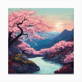 Japanese Sakura In Mountain 12 Canvas Print