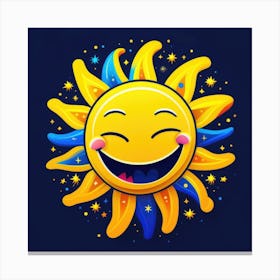 Lovely smiling sun on a blue gradient background 14 Canvas Print