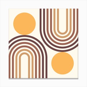 Mid Century Modern Geometric in retro gold brown terracotta (Rainbow and Sun Abstract Design) 3 Canvas Print