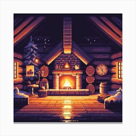 Pixel Art Cozy Cabin Night Canvas Print