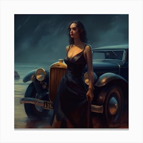 Girl And A Car Canvas Print