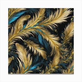 Gold And Blue Feathers Canvas Print