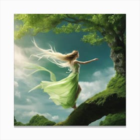 Fairy Girl In Green Dress 1 Canvas Print