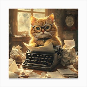 Funny Cat Writer Vintage 10 Canvas Print