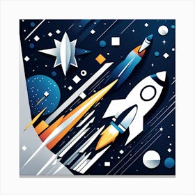 Space Background, Rocket wall art, Children’s nursery illustration, Kids' room decor, Sci-fi adventure wall decor, playroom wall decal, minimalistic vector, dreamy gift Canvas Print