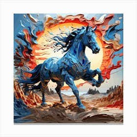 Blue Horse In The Desert Canvas Print