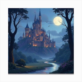 Elven City In A Glowing Twilight, Watercolor 1 Canvas Print