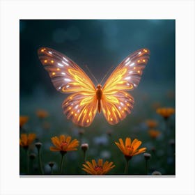 A Radiant Butterfly With Wings Of Glowing, Fractal Light Fluttering Through A Cosmic Meadow Canvas Print