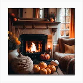 Cozy Living Room With Pumpkins Canvas Print