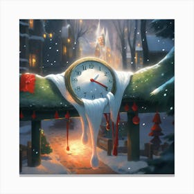 Christmas Clock In The Snow Canvas Print