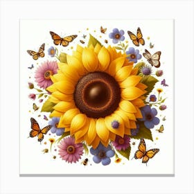 Sunflower With Butterflies Canvas Print