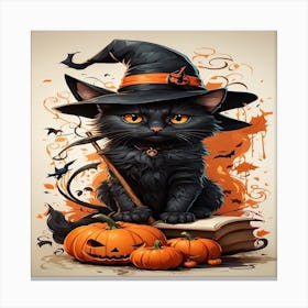 Black Cat Witch Canvas Print