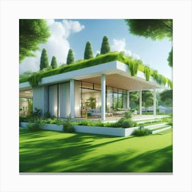 Modern House With Green Roof Canvas Print