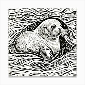Sdxl 09 Seal Pup Linocut 3 Upscaled Upscaled Canvas Print