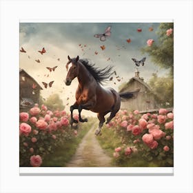 Horse With Butterflies Canvas Print