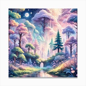 A Fantasy Forest With Twinkling Stars In Pastel Tone Square Composition 287 Canvas Print