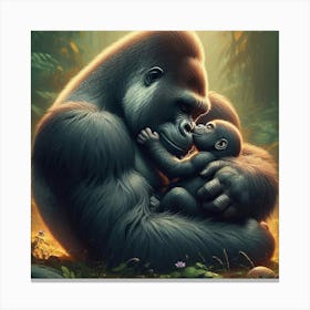 Gorilla Hugging Baby Canvas Print