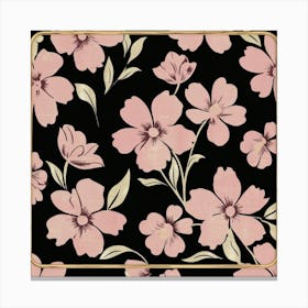 Pink and black floral design with gold border Canvas Print