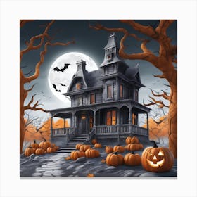Halloween House With Pumpkins 28 Canvas Print