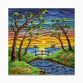 Highly detailed digital painting with sunset landscape design 7 Canvas Print