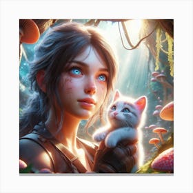 Girl Holding A Kitten Canvas Print