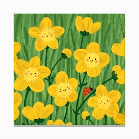 Happy Buttercups Square Canvas Print