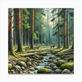 Deer In The Forest, Acrylic Painting Style 2 Canvas Print