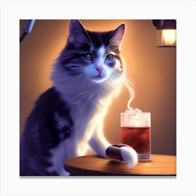 Cat With A Drink Canvas Print
