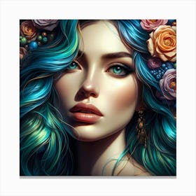 Beautiful Girl With Blue Hair 1 Canvas Print