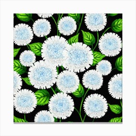 White Chrysanthemums On Black Background 1 Canvas Print