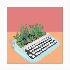 Cactuses And Typewriter Square Canvas Print