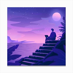 Man Working On Laptop At Night Canvas Print