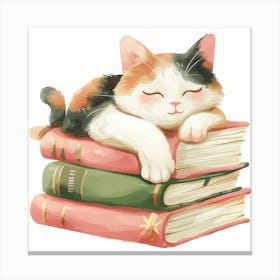 Cat Sleeping On Books 2 Canvas Print