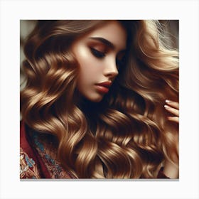 Beautiful Woman With Long Wavy Hair Canvas Print