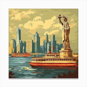 New York City And Statue Of Liberty Art Canvas Print