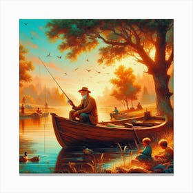 Fishing In A Boat Canvas Print