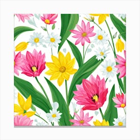 Cartoon Style Digital Painting Of An Isolated Spring Bouquet Featuring Blooming Tulips Roses And D (5) Canvas Print