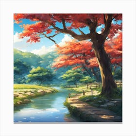 Red Autumn Tree Canvas Print