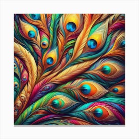 Colorful Peacock Feathers, Abstract 1 Canvas Print