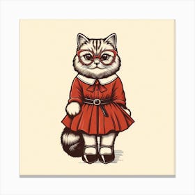 Cat In Red Dress Canvas Print