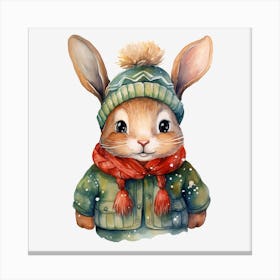 Winter Bunny Watercolor Painting Canvas Print