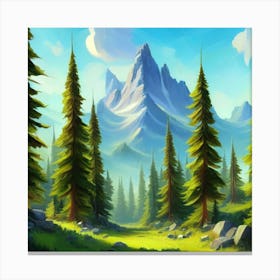 Path To The Mountains trees pines forest 3 Canvas Print