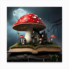 Mushroom House On A Book Canvas Print