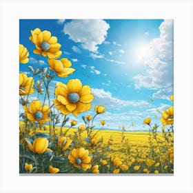 Yellow Flowers In A Field 54 Canvas Print