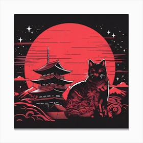 Cat In Front Of Pagoda Canvas Print