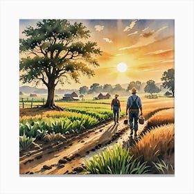 Water Colored Painting Of Landscape Farming Farmer Sun Rising 2d Art Water Color Spray 32k Resolutio 1642865607 Canvas Print