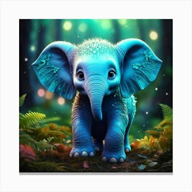 Firefly Adorable Turquoise Baby Elephant In Fantasy Forest 45671 (2) Canvas Print